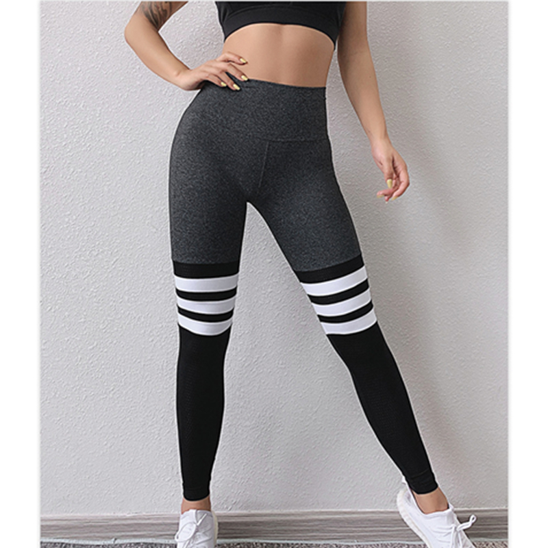 Nye high-waisted sports leggings for kvinder modestriber høje stræk yoga bukser, der indånder kørende fitness bukser